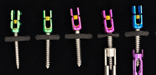 Different Titanium Colors Created by Anodizing Process Anodized titanium components in different colors used for medical and dental applications